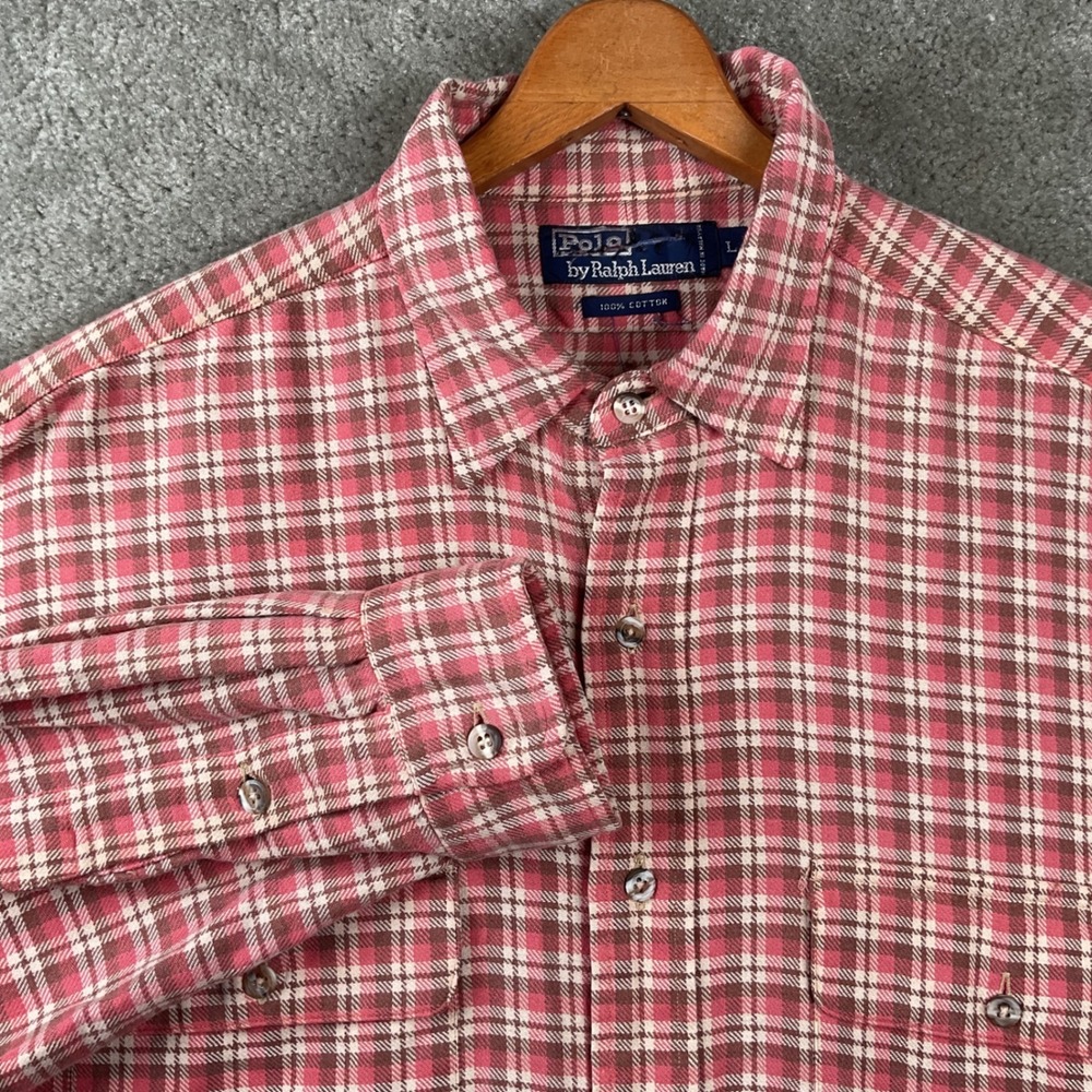 Vintage dual pocket Polo Ralph Lauren Button Down Shirt Mens L Plaid Long Sleeve
